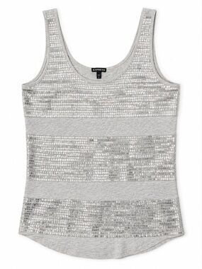 Express Y2K Silver Sequin Tank Top Grey Scoop Neck Size S